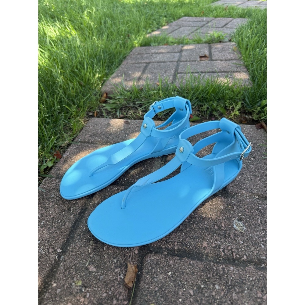 Hunter Original T-bar Vibrant Sky Blue Beach Thong Made In Italy Jelly Sandals 7